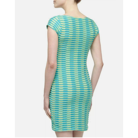 Y2K Catherine Malandrino size S Striped Knit Dress Green Blue BodyCon Textured - Picture 5 of 11